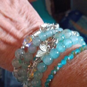 Elegant Silver and Blue Beaded Bracelet Set